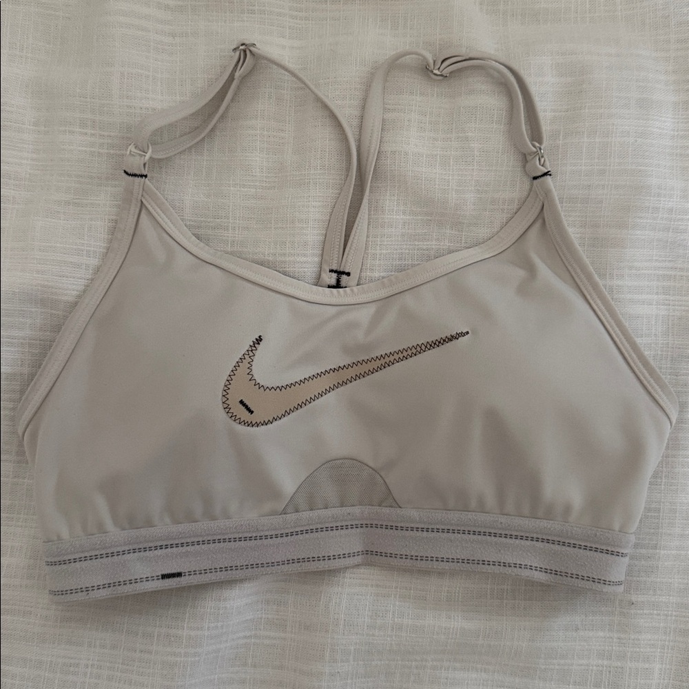 Nike Light Beige Sports Bra with Black Logo